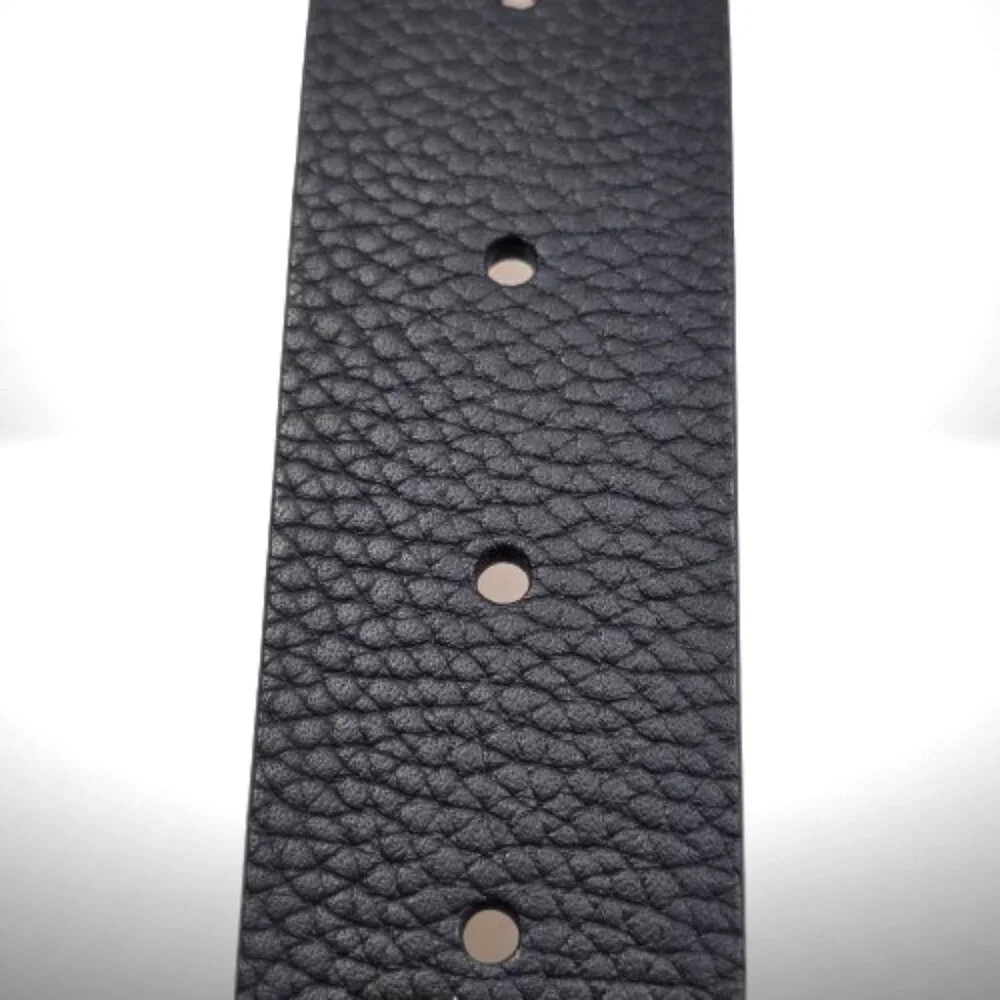 Alexander McQueen Black Pebbled Leather Belt w/ Gold “AM” Monogram Buckle — Size - Picture 6 of 8